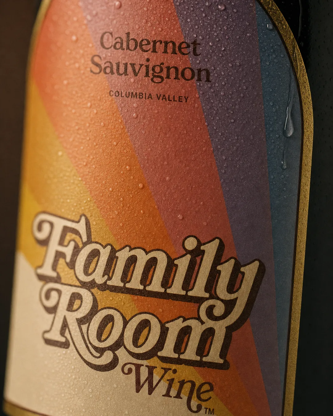 Macro shot of the rainbow rays on the Family Room label